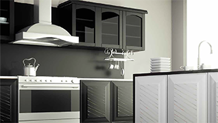 Cocina lacada blanca y negra con puertas vintage