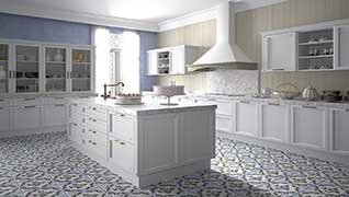 Cocina blanca vintage con tirador